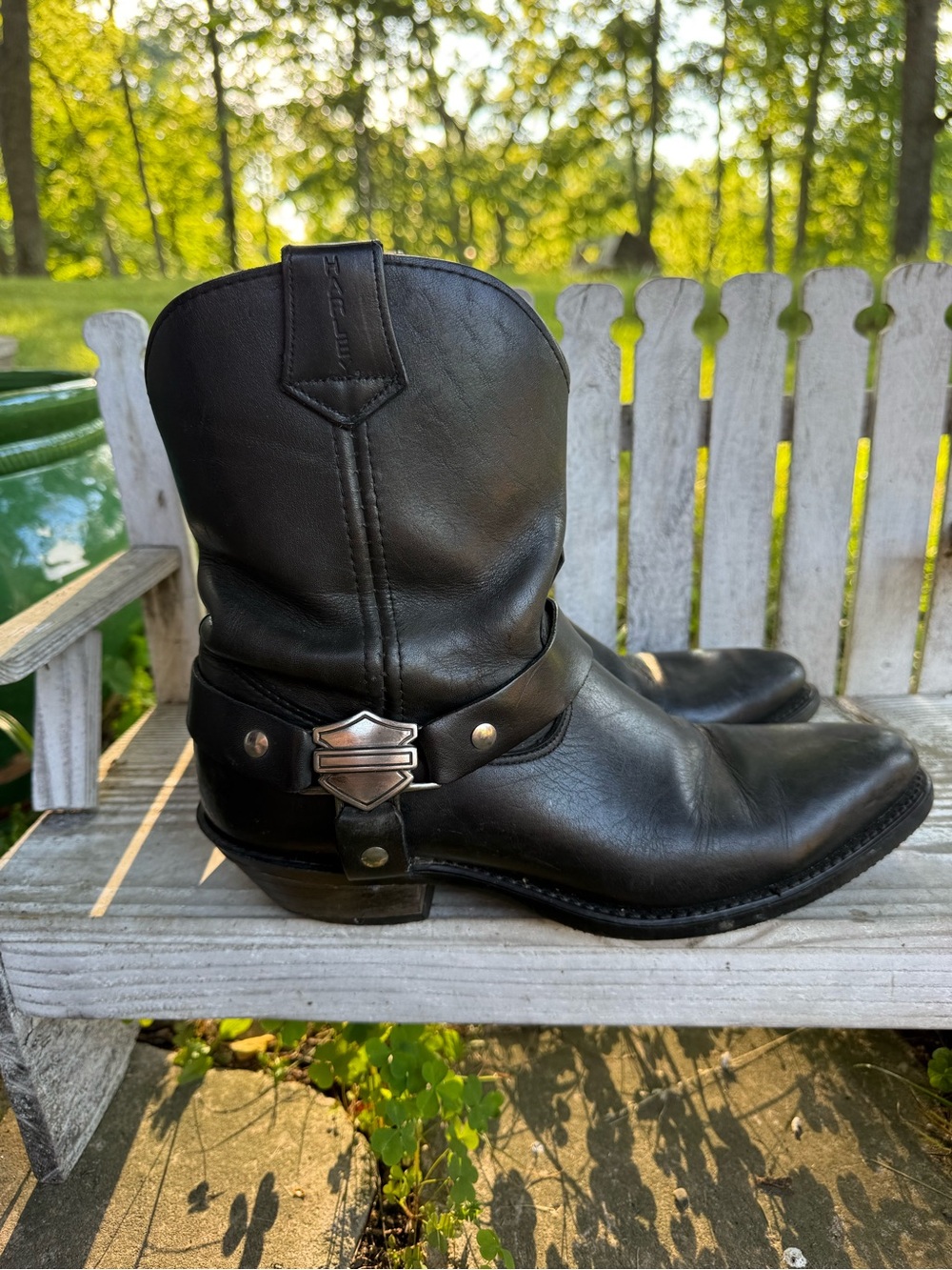 Black Leather Harness Cowboy Boots - Harley-Inspired Men’s Boot